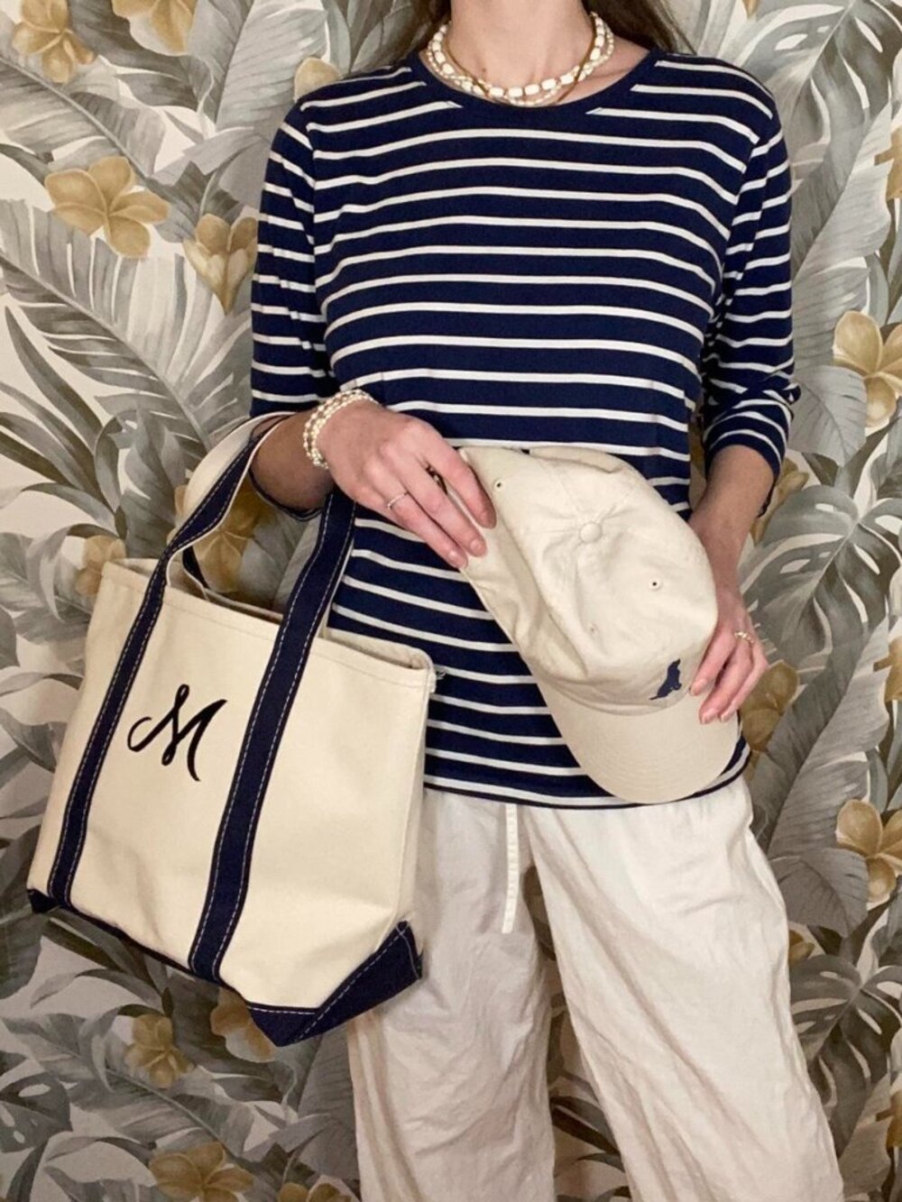 Lands' End Navy & White Breton Stripe Cotton Tee
